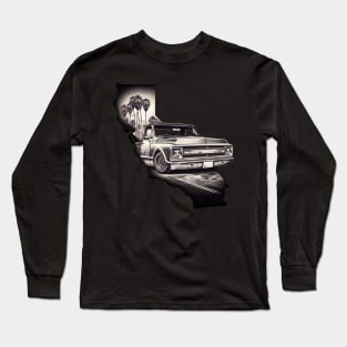 California Dreamin' - Chevy C10 Lowrider Double Exposure Sketch Long Sleeve T-Shirt